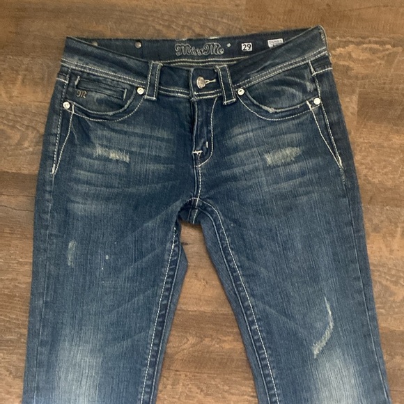 VINTAGE 1999 MISS ME BOOT CUT WITH CLASSIC FLEUR DE LIS TOPSTICHED W/RHINESTONES - Picture 6 of 11